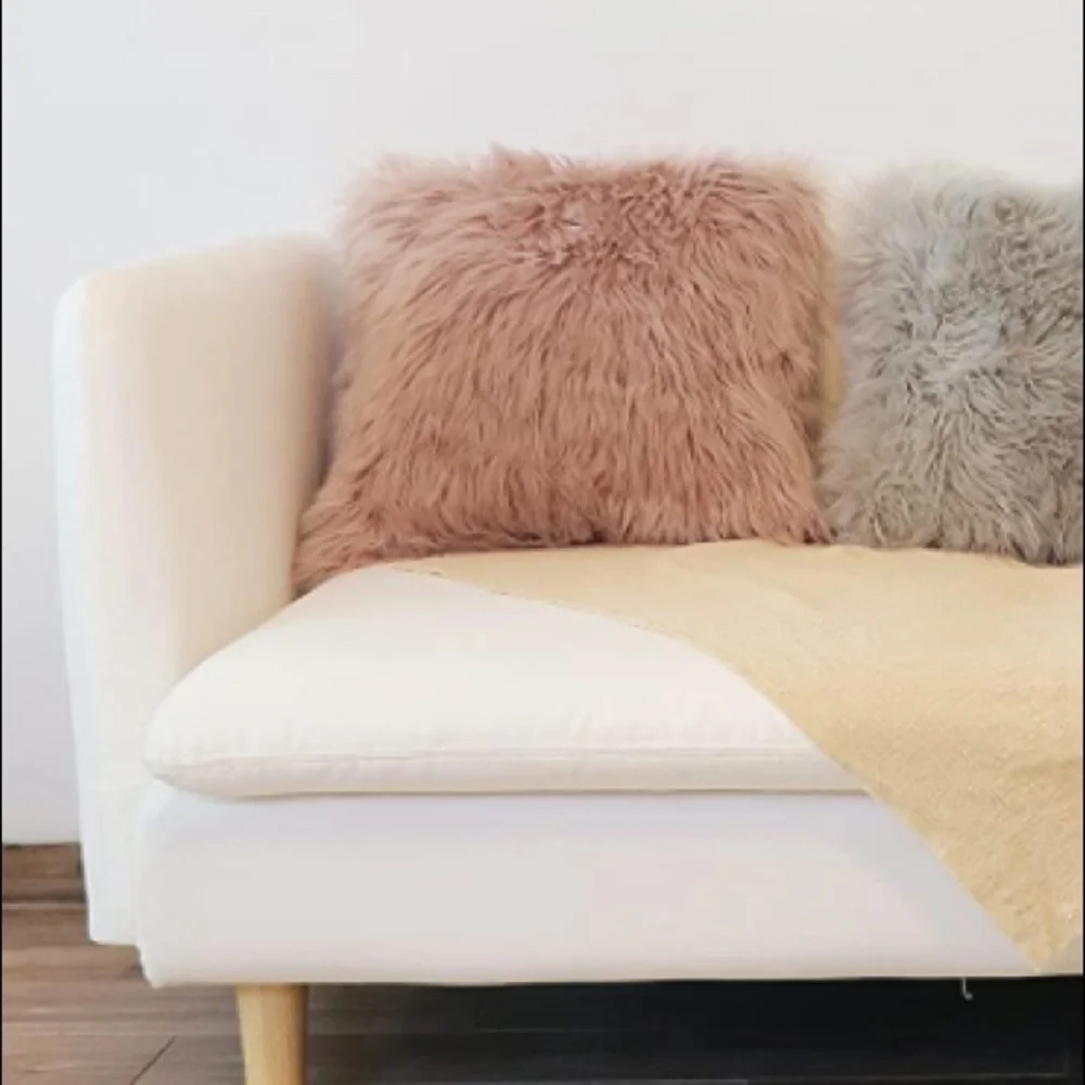 Luxury Home | Set of 2 Elegant Dusty Peony Pink Faux Fur Throw Pillow Covers